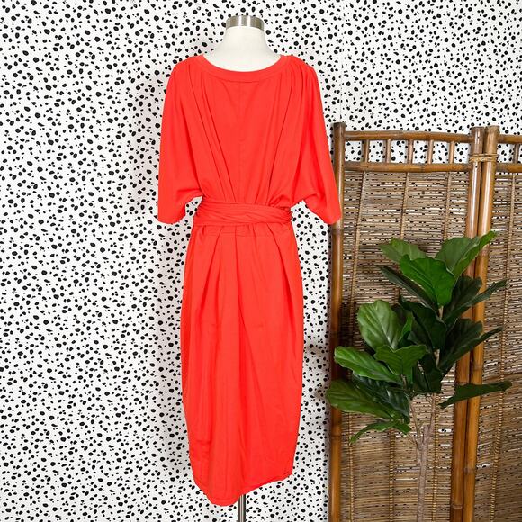 Eloquii | Bold Orange Plus Size Tie Waist short Sleeve Midi Dress 20 - Picture 7 of 12
